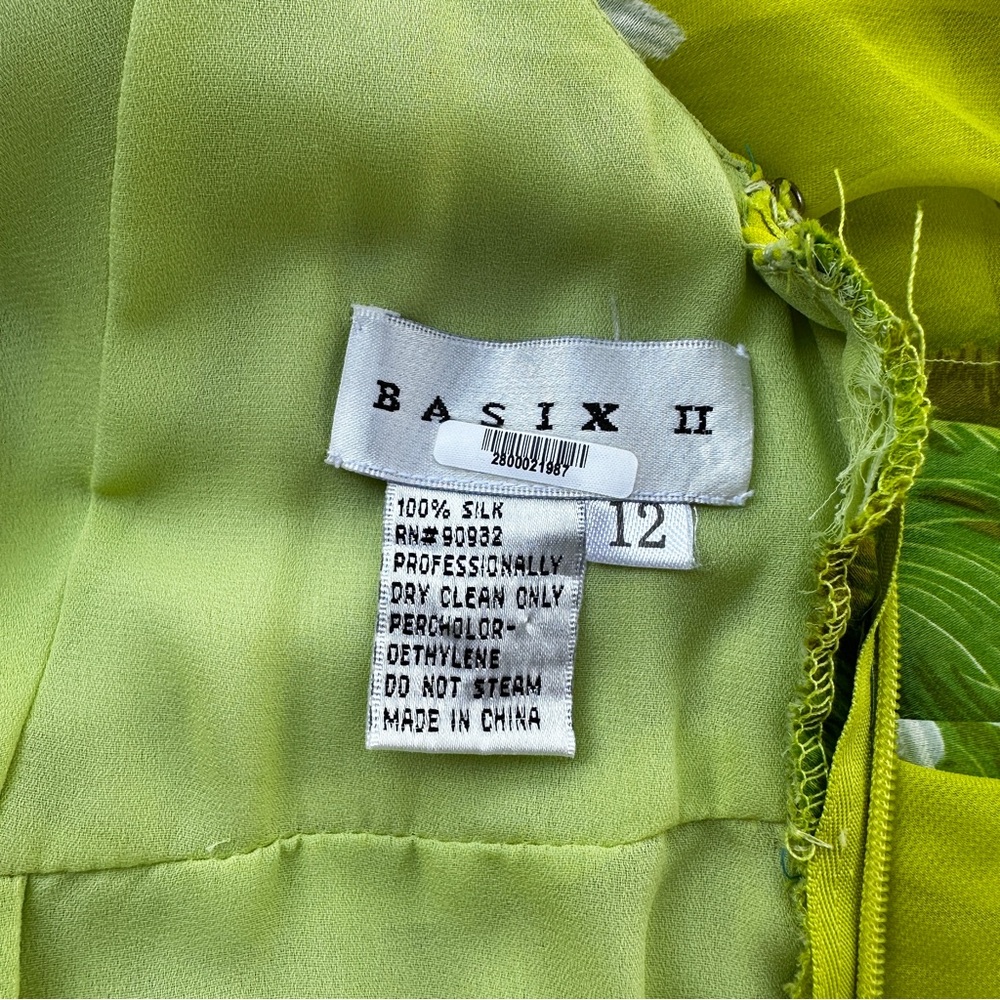 Basix II 100% Silk Beaded Sequins Sleeveless V-Neck Mini Lined Dress Lime US12 L - Picture 6 of 6